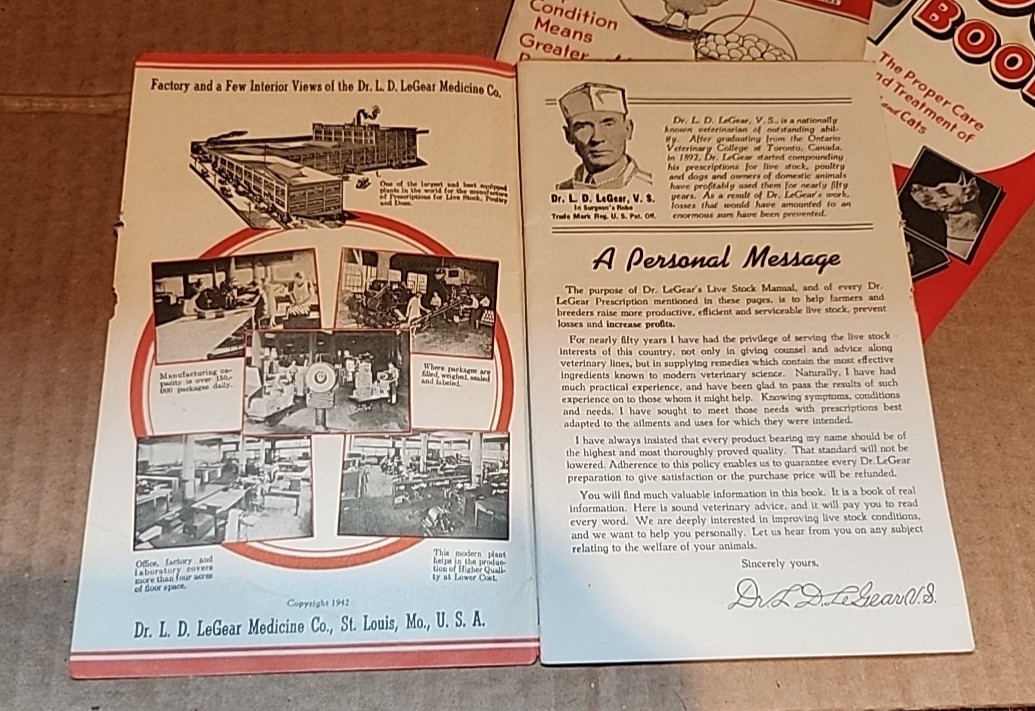 Three 1942 Dr. LeGear&rsquo;s Livestock, Poultry and Dog guides/manuals