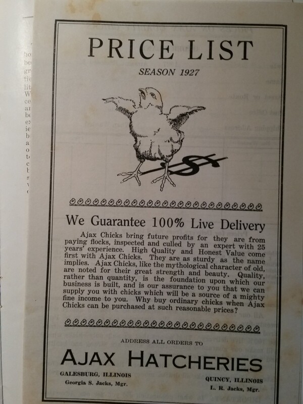 1927 Day-Old Baby Chicks Catalog Ajax Hatcheries Galesburg Quincy Illinois