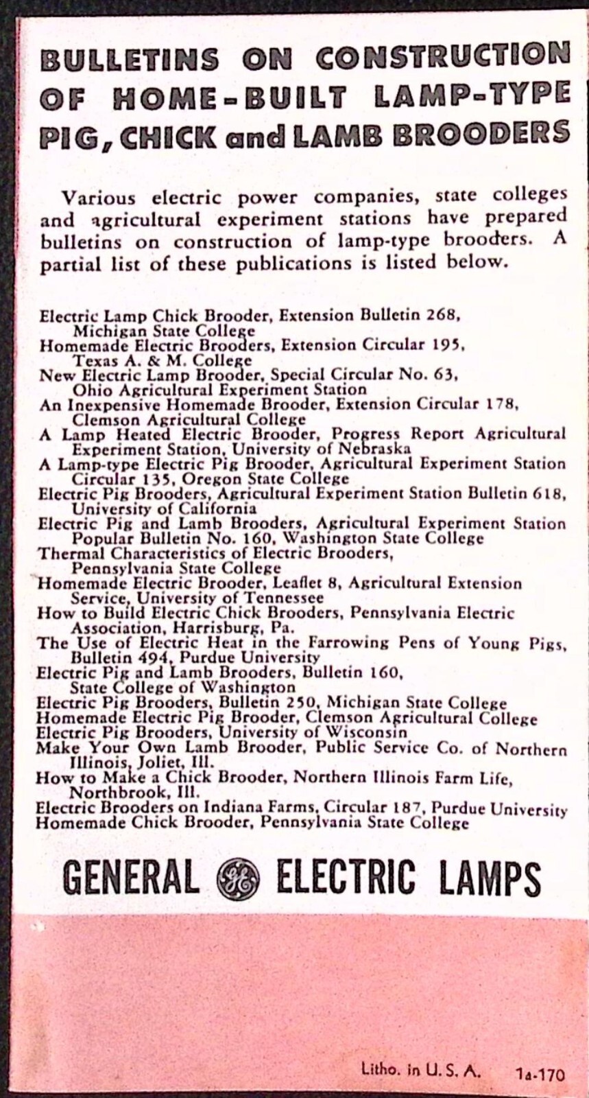 1950s General Electric Infrared Lamps Around the Farm Brochure