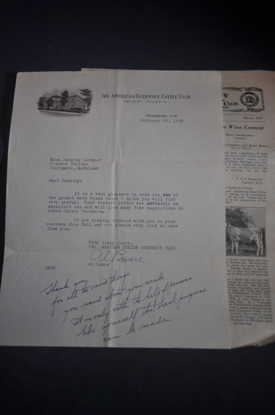 1929 American Guernsey Cattle Club Letterhead & Junior Guernsey News