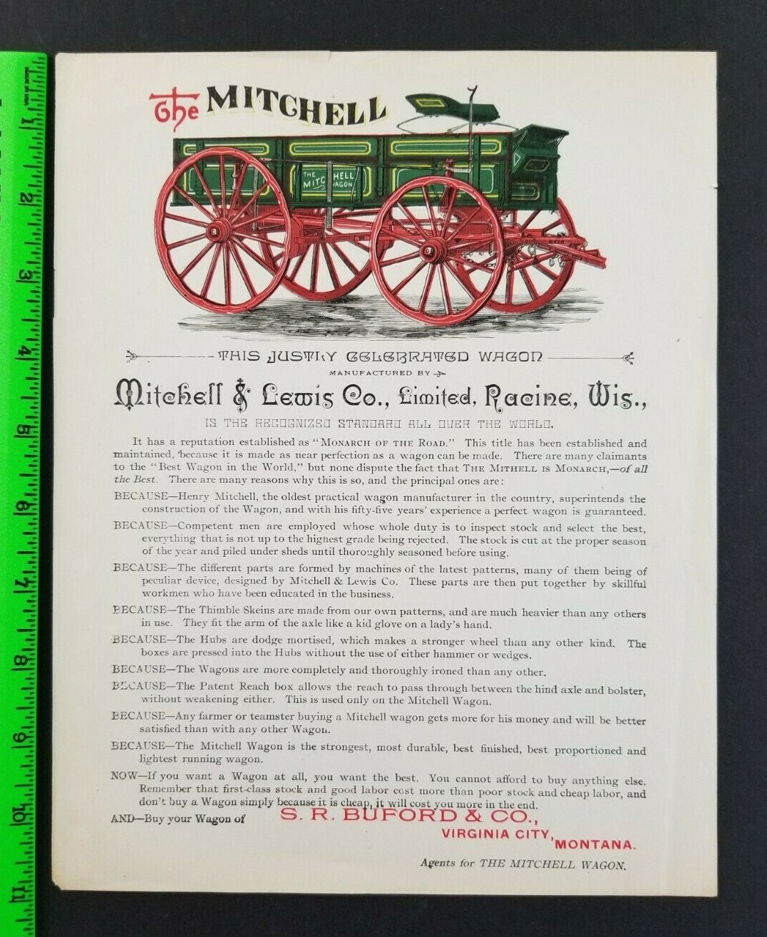 Vintage 1890&rsquo;s Mitchell & Lewis Wagon Co. Racine Wisconsin Advertising Flyer