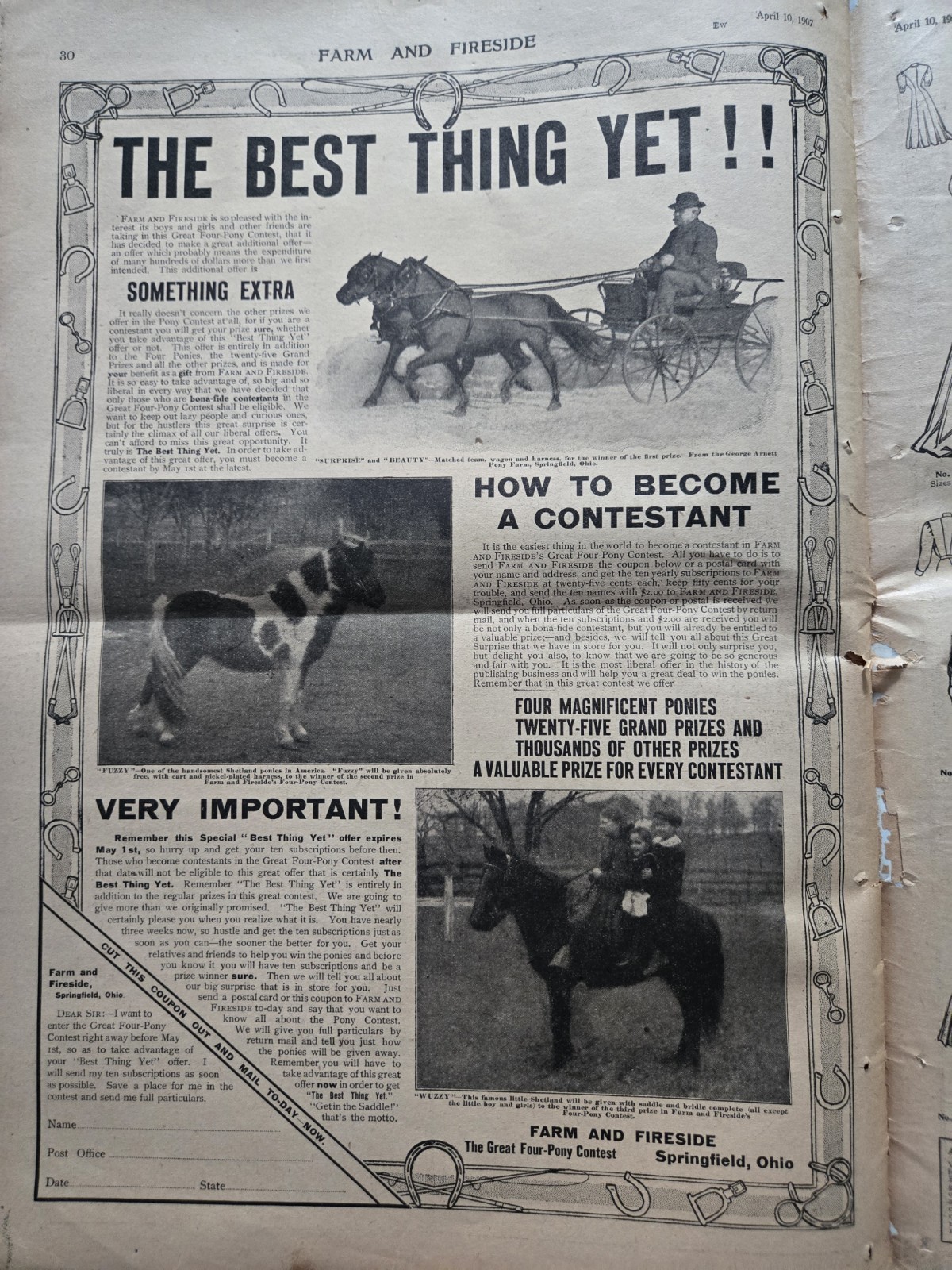 Farm & Fireside Newspaper April 10 1907 Articles Ads Fashion News Humor