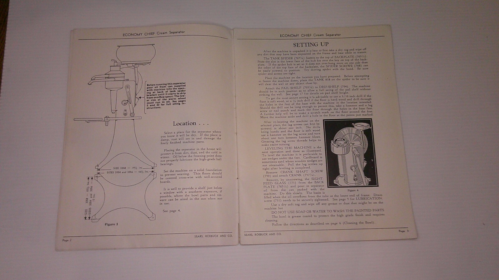 Instruction Manual for Sears Roebuck Co. cream separator part list & repair 8D