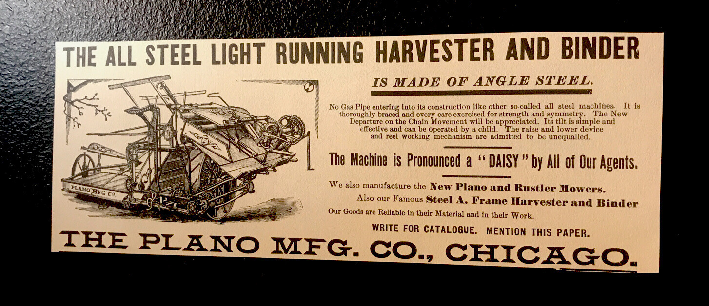 1889 Plano Harvester & Binder Implement Farm Advertising – Chicago