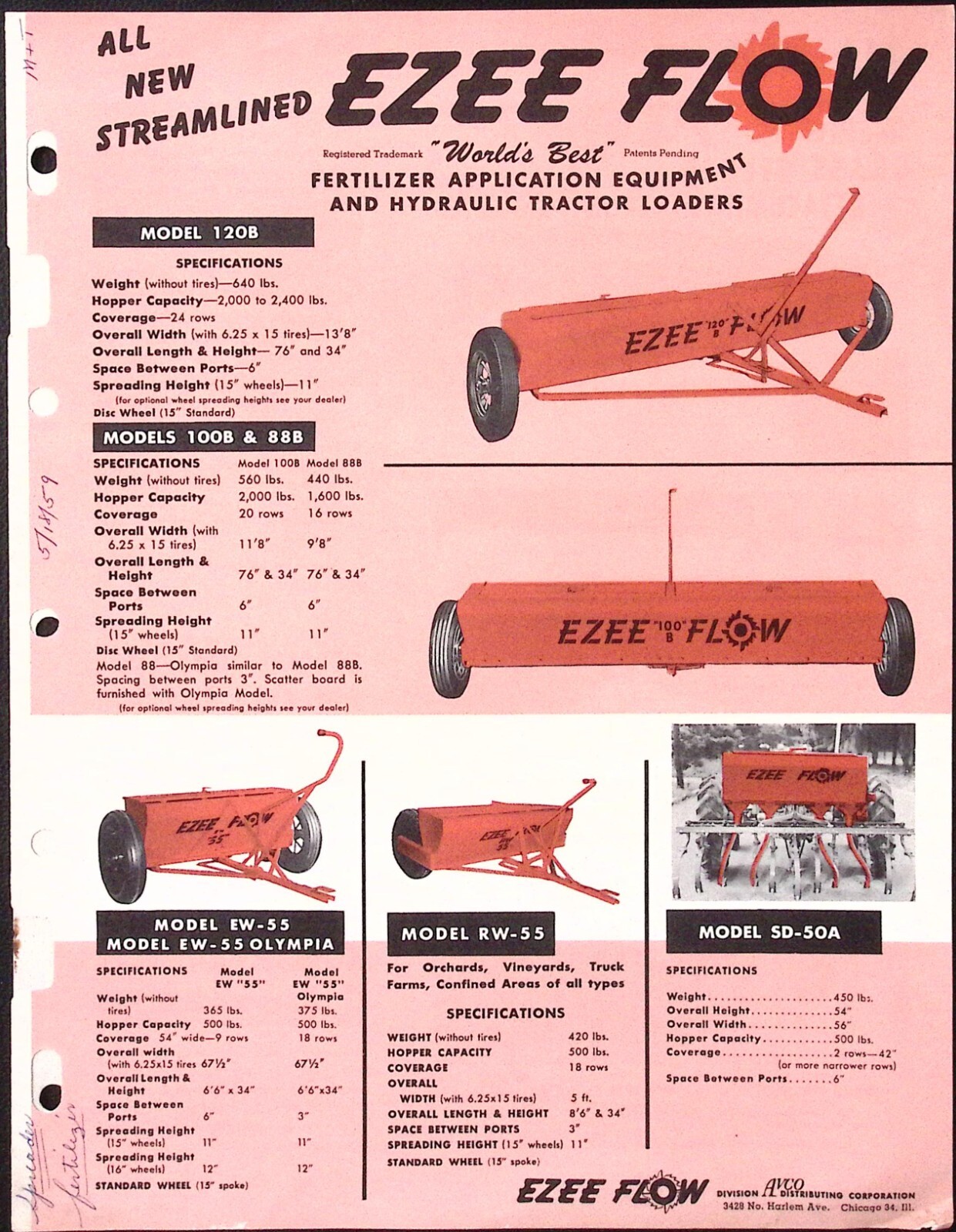 1959 Ezee Flow Fertilizer Application Equipment & Hydraulic Loaders Brochure