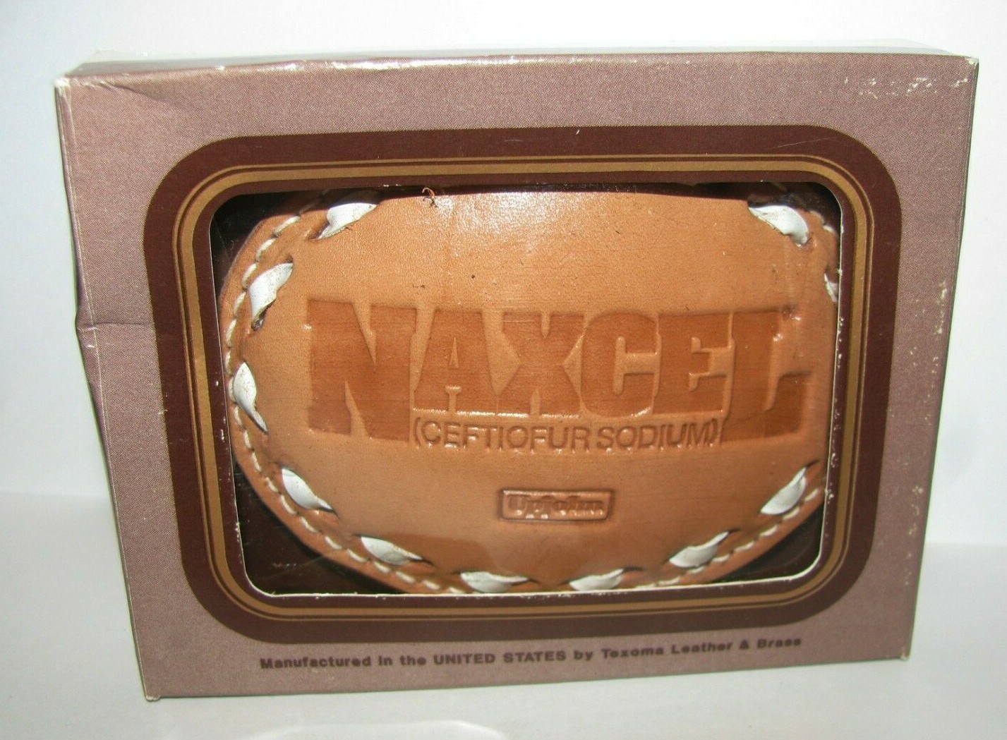 Upjohn Naxcel Cattle Swine Cow Pig Antibiotic Leather Brass Belt Buckle Ag Farm