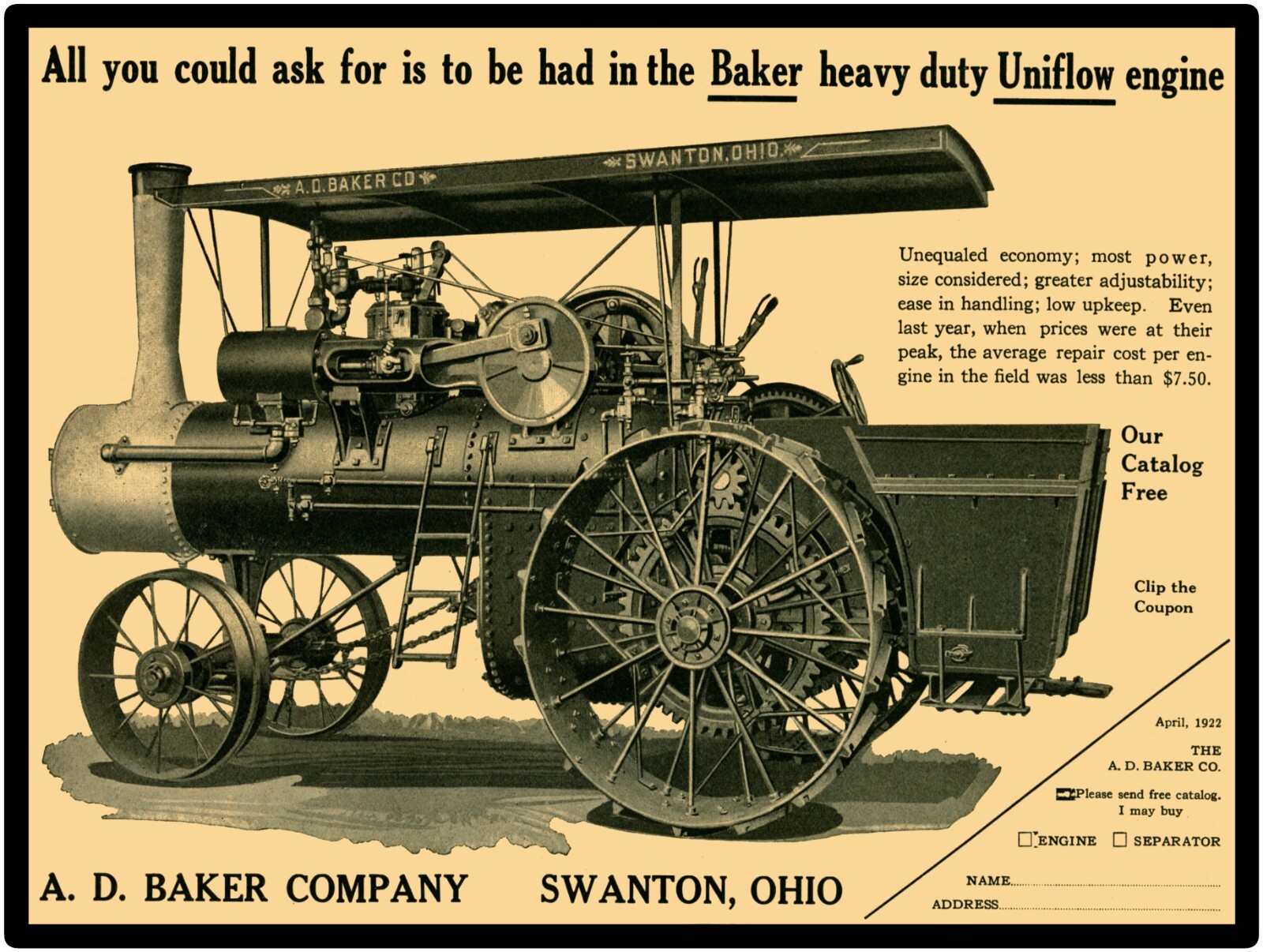 A.D. Baker Tractors of Swanton, OhiO NEW Metal Sign 24&Prime;x30&Prime; USA STEEL XL Size