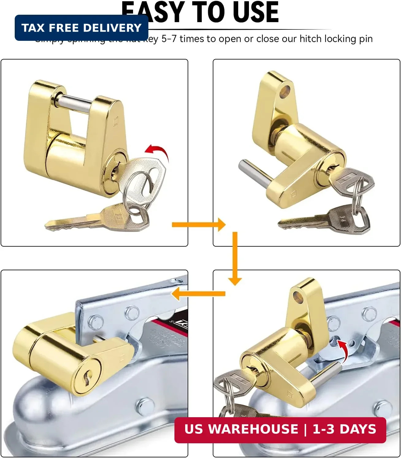 CZC AUTO Trailer Lock Dia 1/4 Inch, Coupler Lock 3/4 Inch Span Trailer Hitch Loc