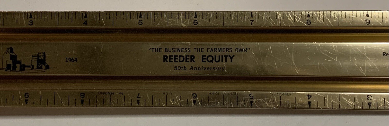 Vtg Reeder Equity 50th Anniversary Metal Ruler North Dakota ND Elevator Ag 1964