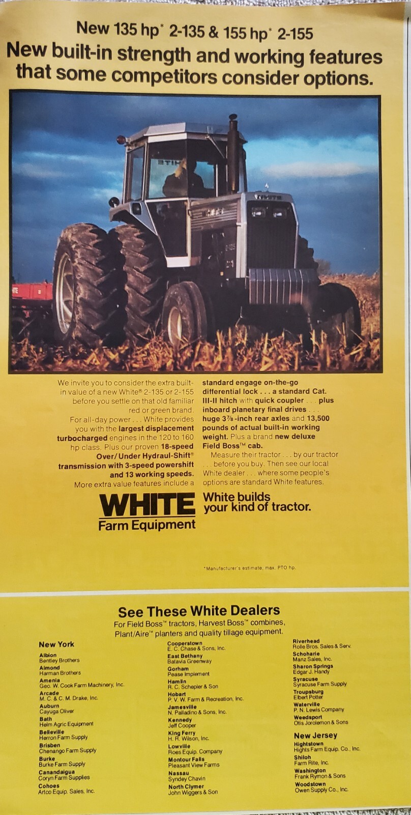 White 2-135 and 2-155 Tractor Print Ad 1970&rsquo;s
