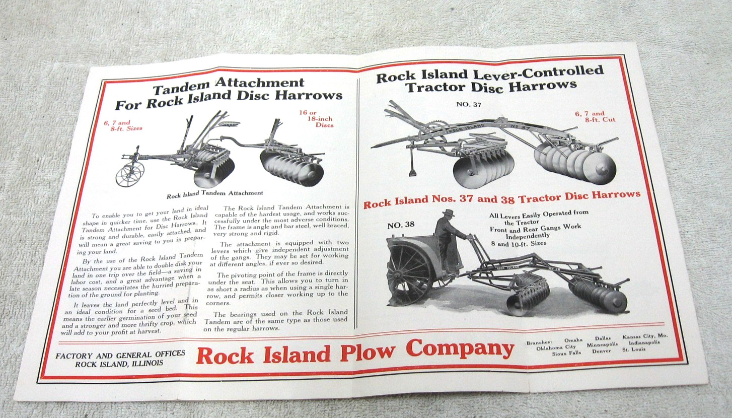 VINTAGE 1926 ROCK ISLAND BONAZA DISK HARROW BROCHURE ORIGINAL NO35