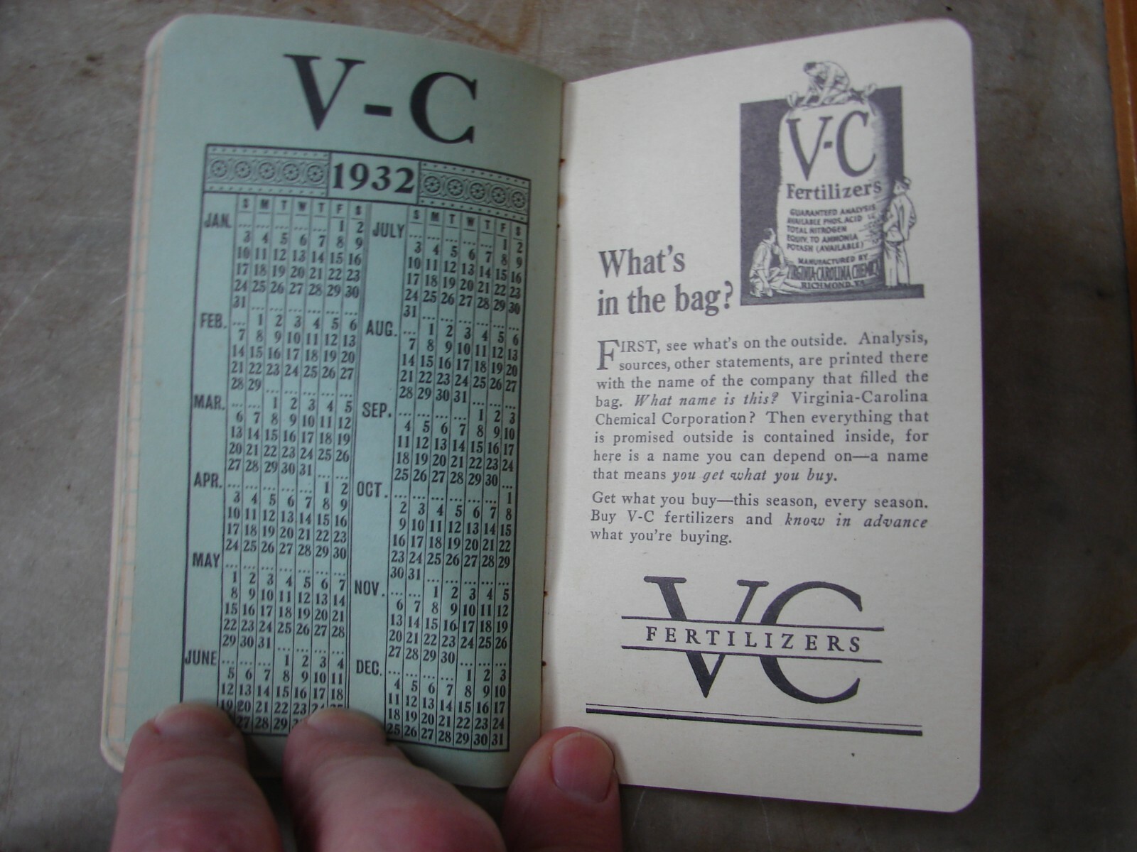 1931 VC Fertilizers Pocket Note Booklet w/ Advertising UNUSED Virginia-Carolina
