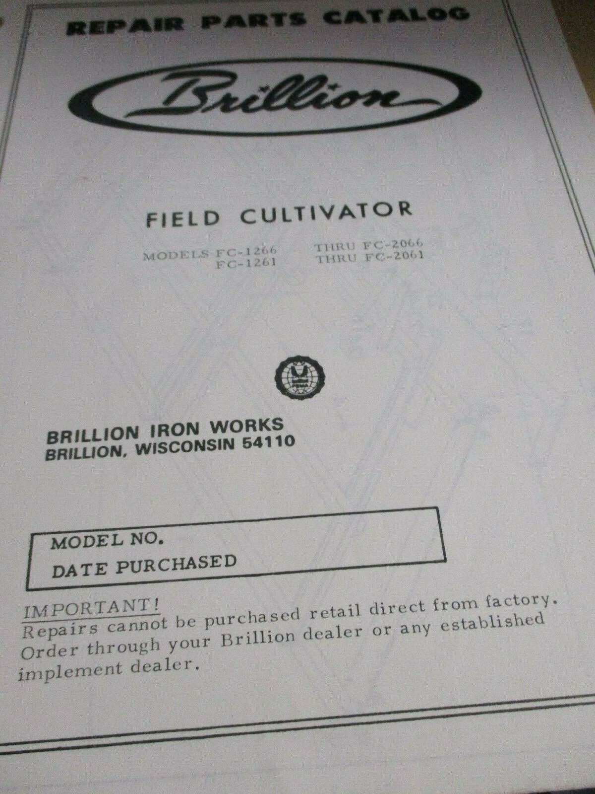 Brillion FC-1266-2066, FC1261-2061 Field Cultivator Parts Catalog