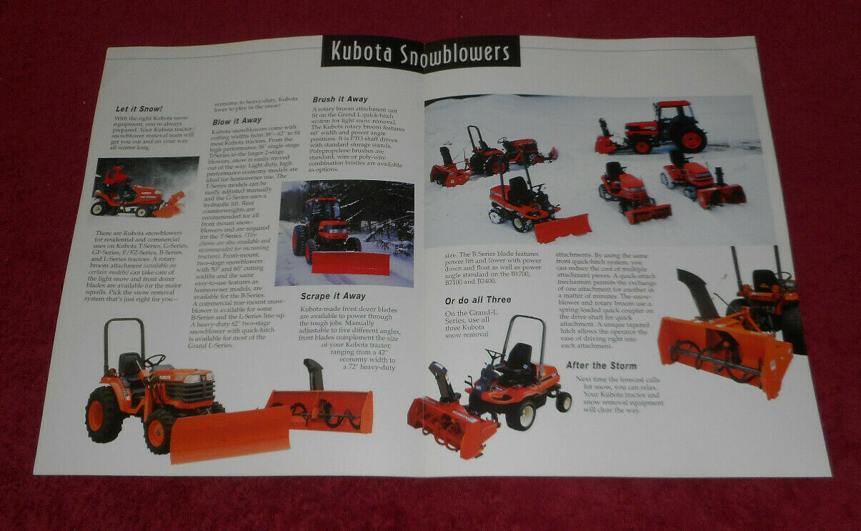 1996 Kubota Snow Removal Equipment T G F B & L-Series Advertising Brochure