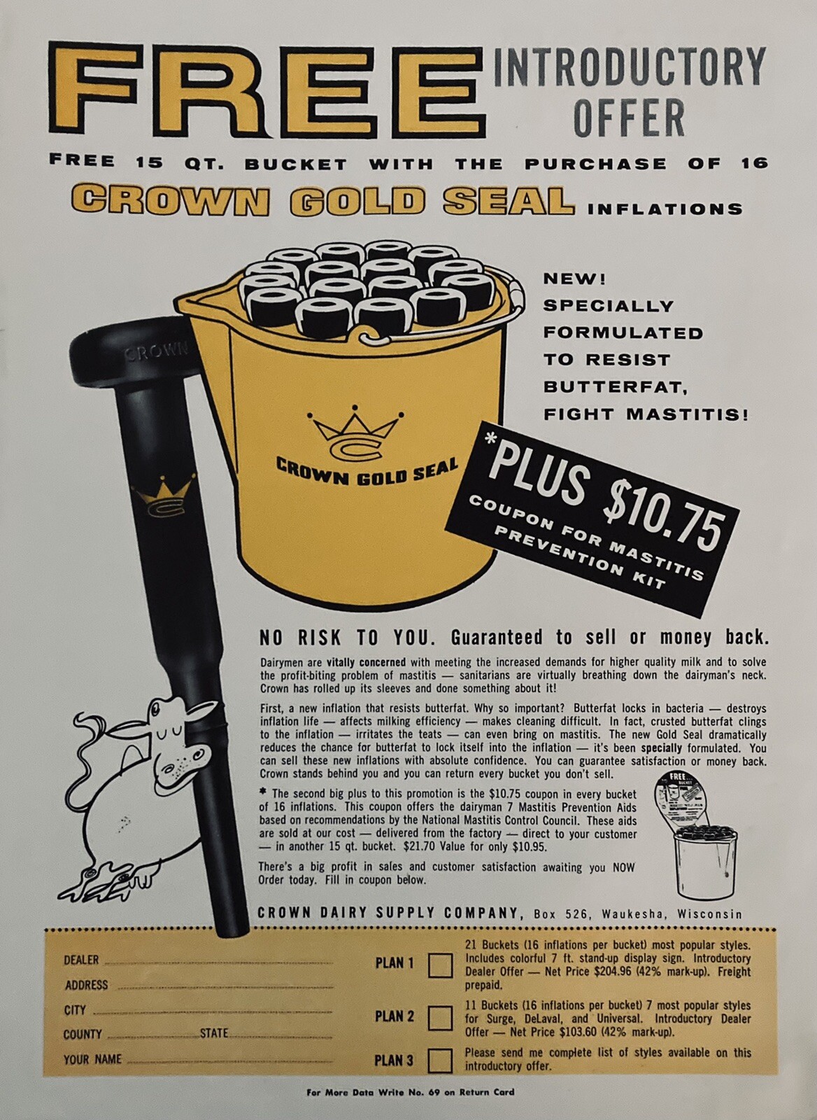 1964 AD(XH53)~CROWN DAIRY SUPPLY CO. WAUKESHA, WIS. CROWN GOLD SEAL INFLATIONS