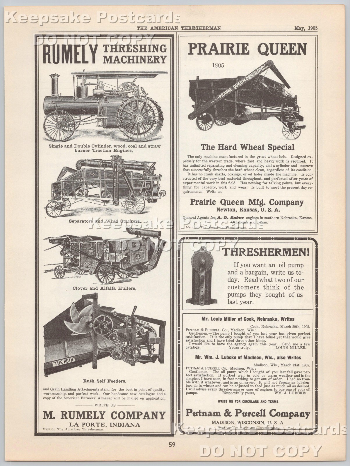 1905 Rumley Traction Engine & Threshers La Porte IN & Other Farm Equip Print Ads