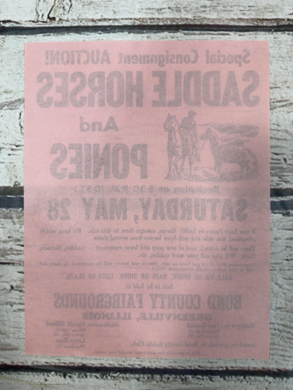 VTG Consignment Auction Horses Bond County Fairgrounds Greenville IL Sign Flyer