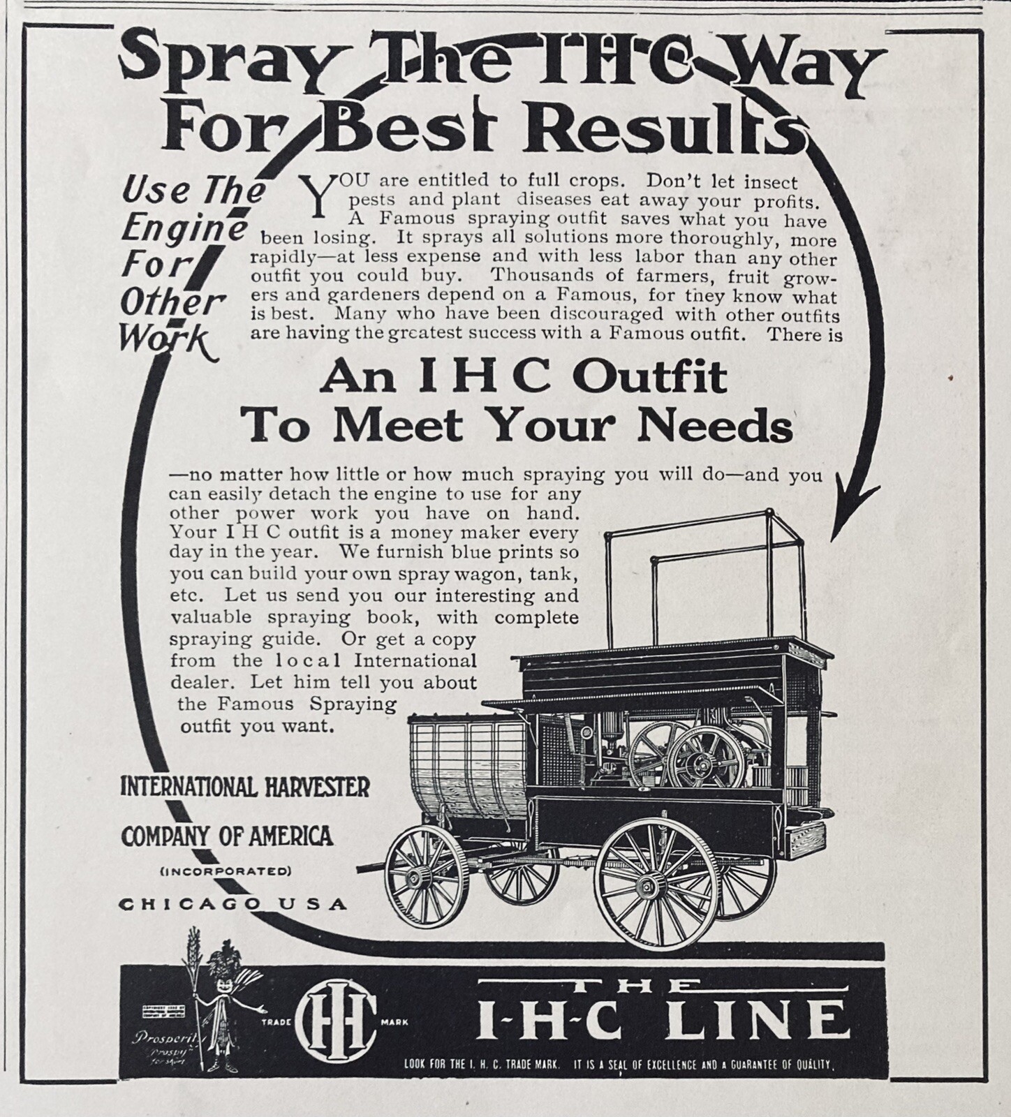 1910 AD(XH46)~INTERNATIONAL HARVESTER CO. IHC CROP DUSTER SPRAYER OUTFIT