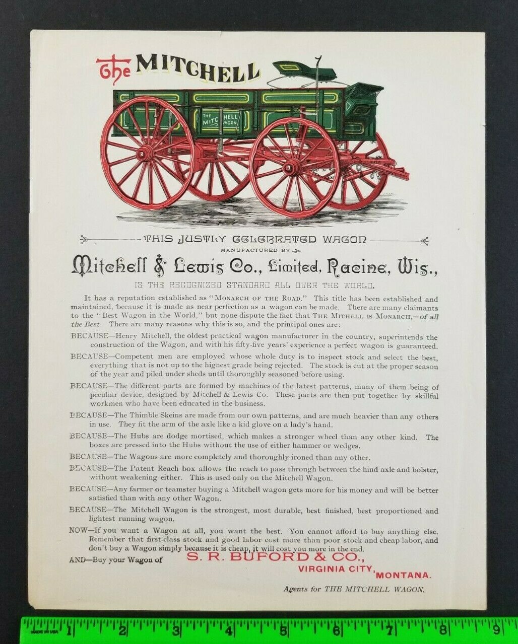 Vintage 1890&rsquo;s Mitchell & Lewis Wagon Co. Racine Wisconsin Advertising Flyer