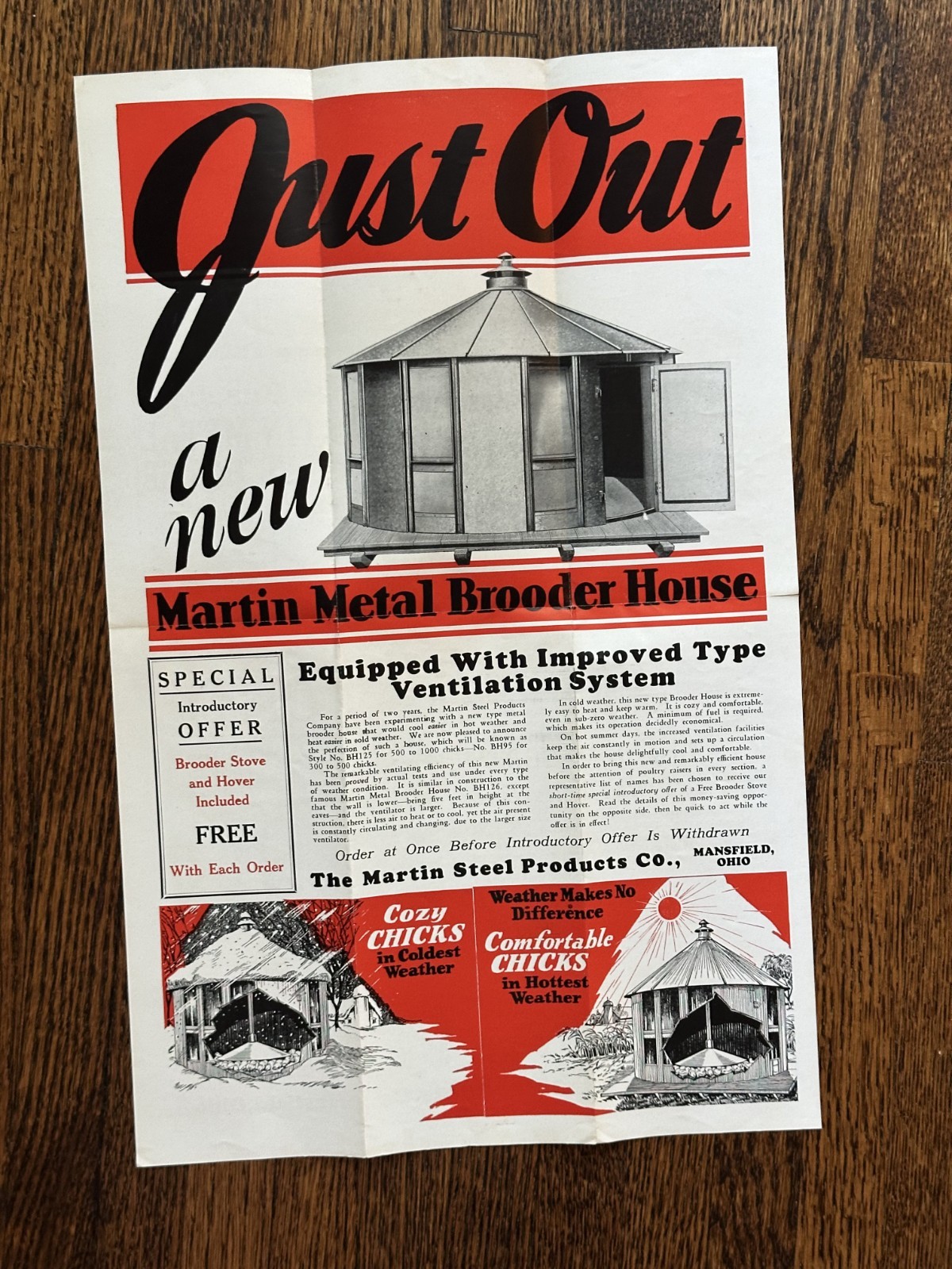 1930s Martin Poultry CHICKEN Brooder House FARM Advertising Mansfield OH Vintage