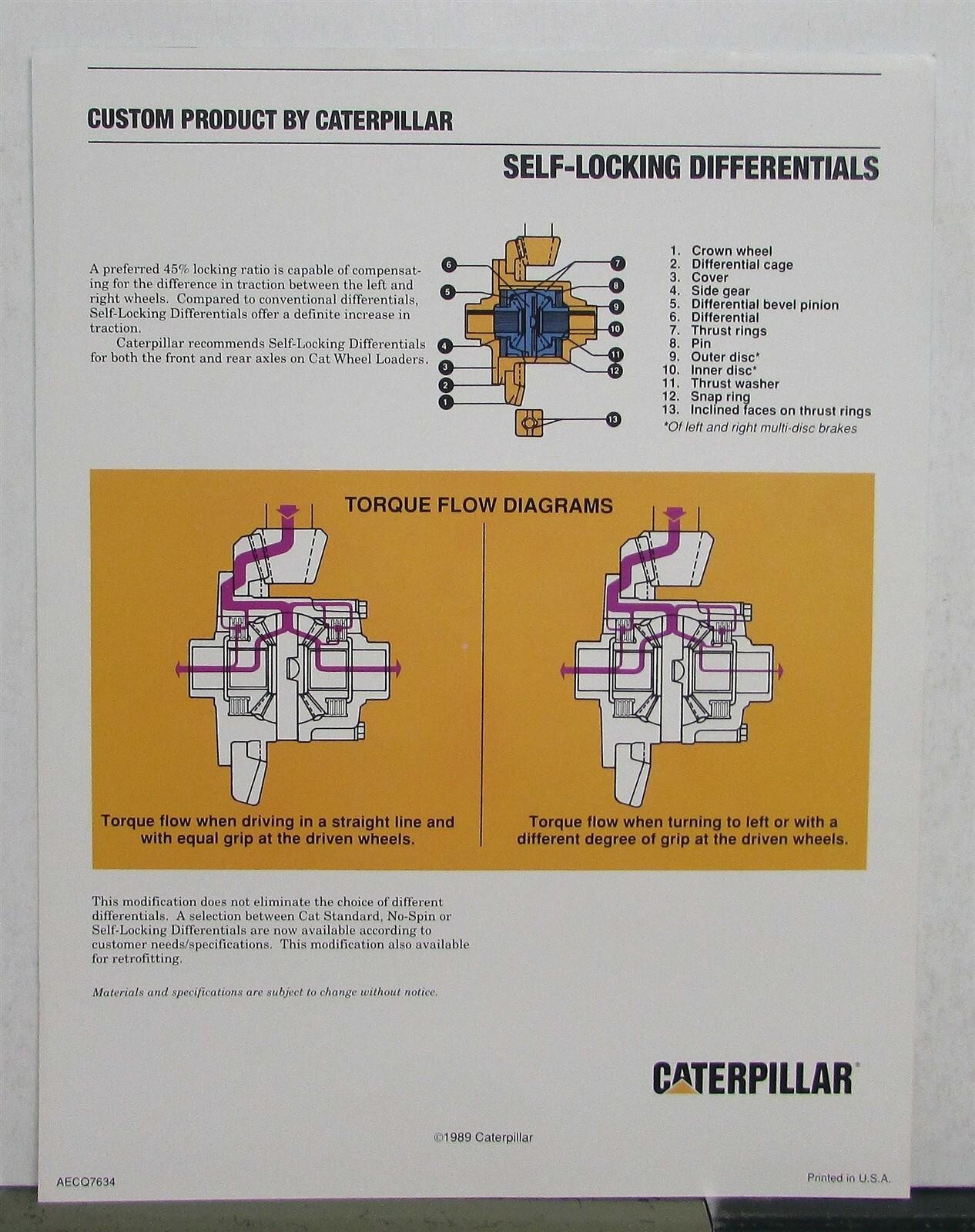 1989 Caterpillar Self Locking Differentials Custom Sales Specifications Sheet