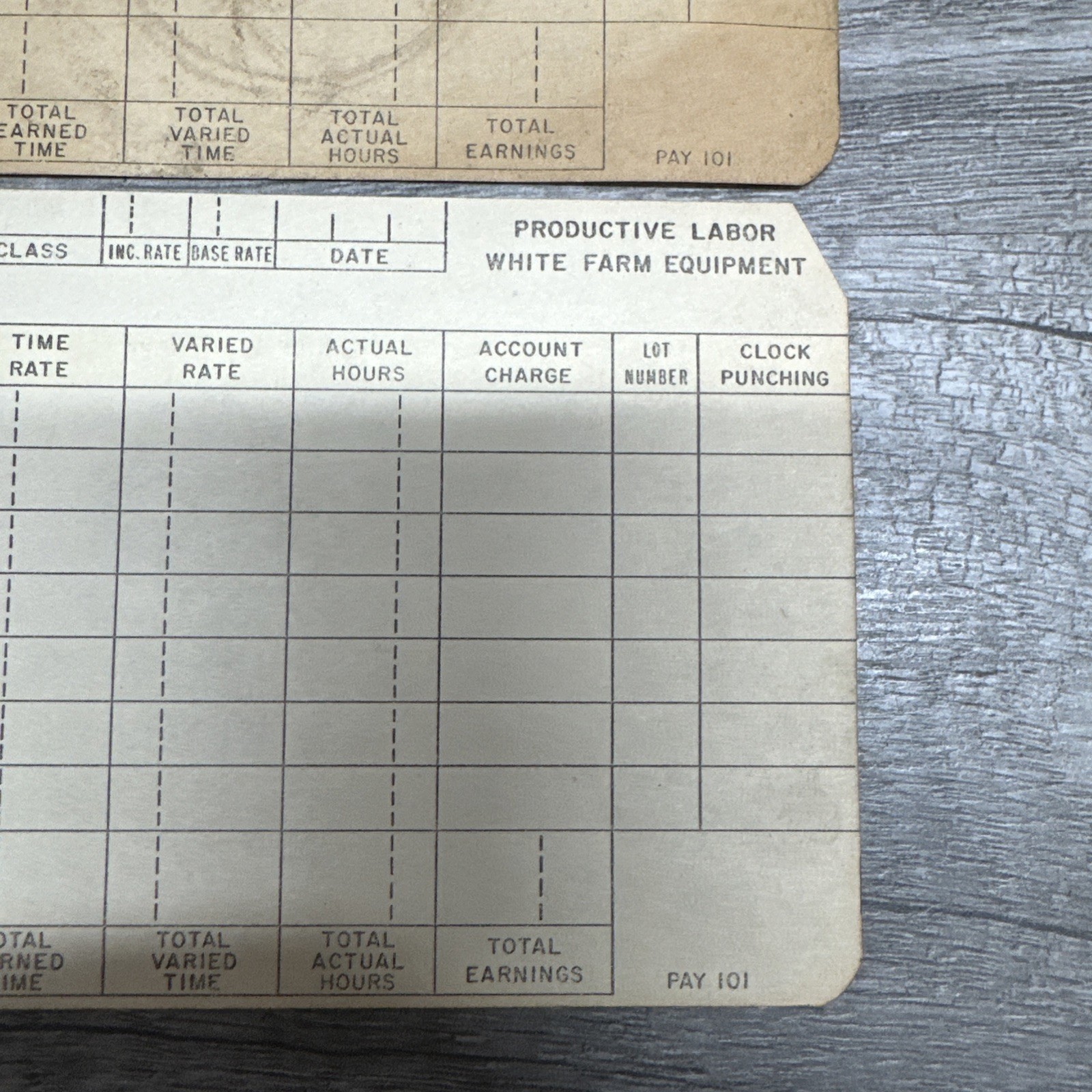 White Farm Equipment Co. Charles City, Iowa Employee Time Card Productive Labor
