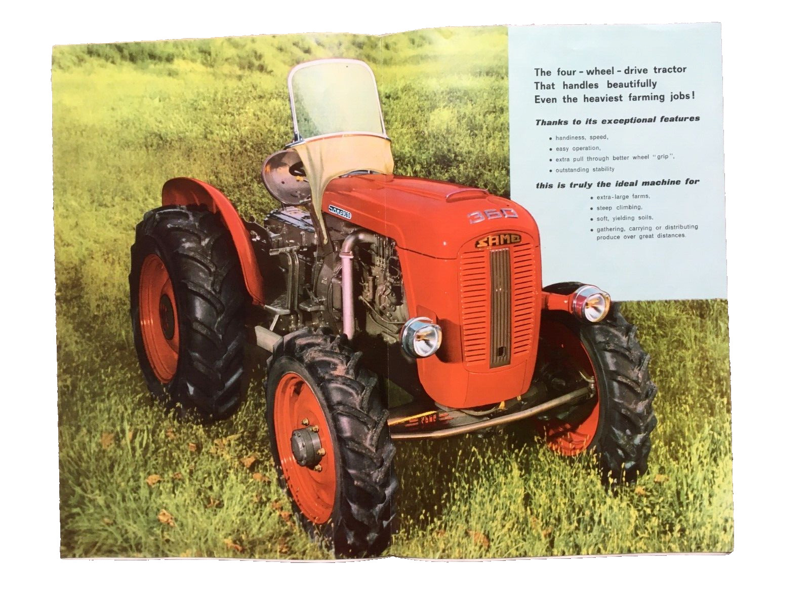 SAME Cassani 360 Four Wheel Tractor Color Brochure 8 pg. Original 1961 near-MINT