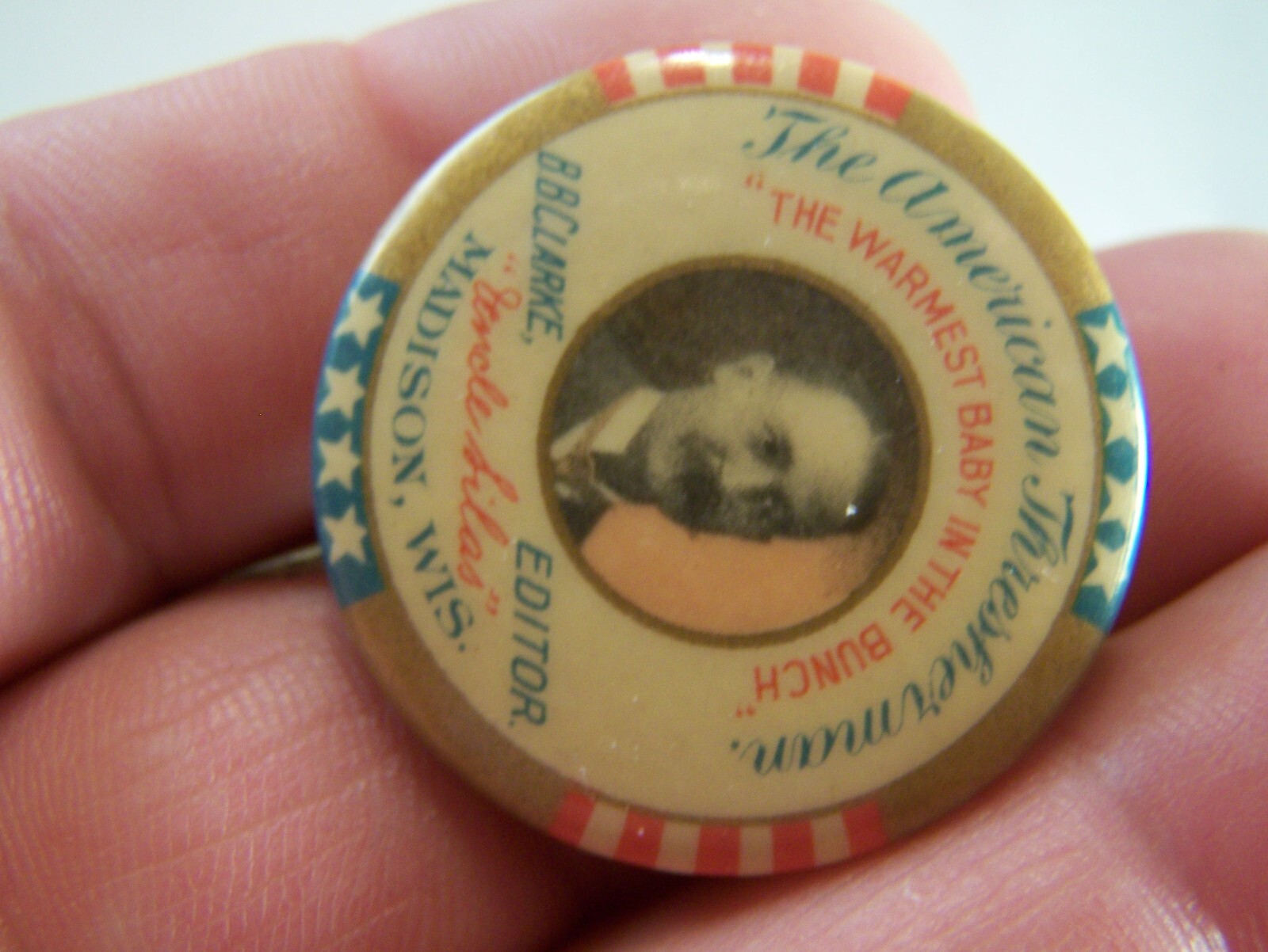 AMERICAN THRESHERMAN Celluloid Pinback Hit Miss Engine Steam Era Trade Magazine