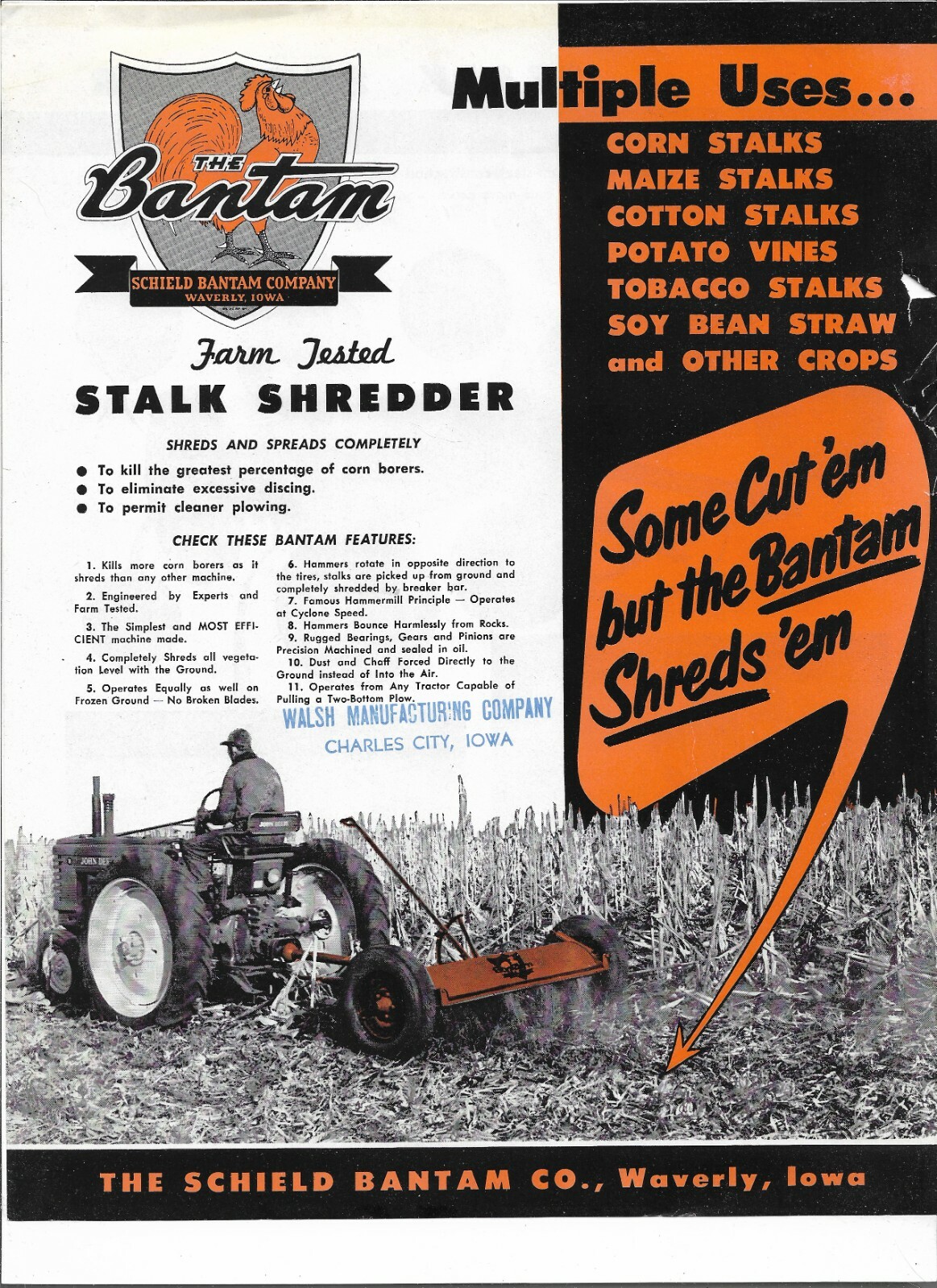 Original Schield Bantam Company Stalk Shredder Single Page Sales Brochure Flyer
