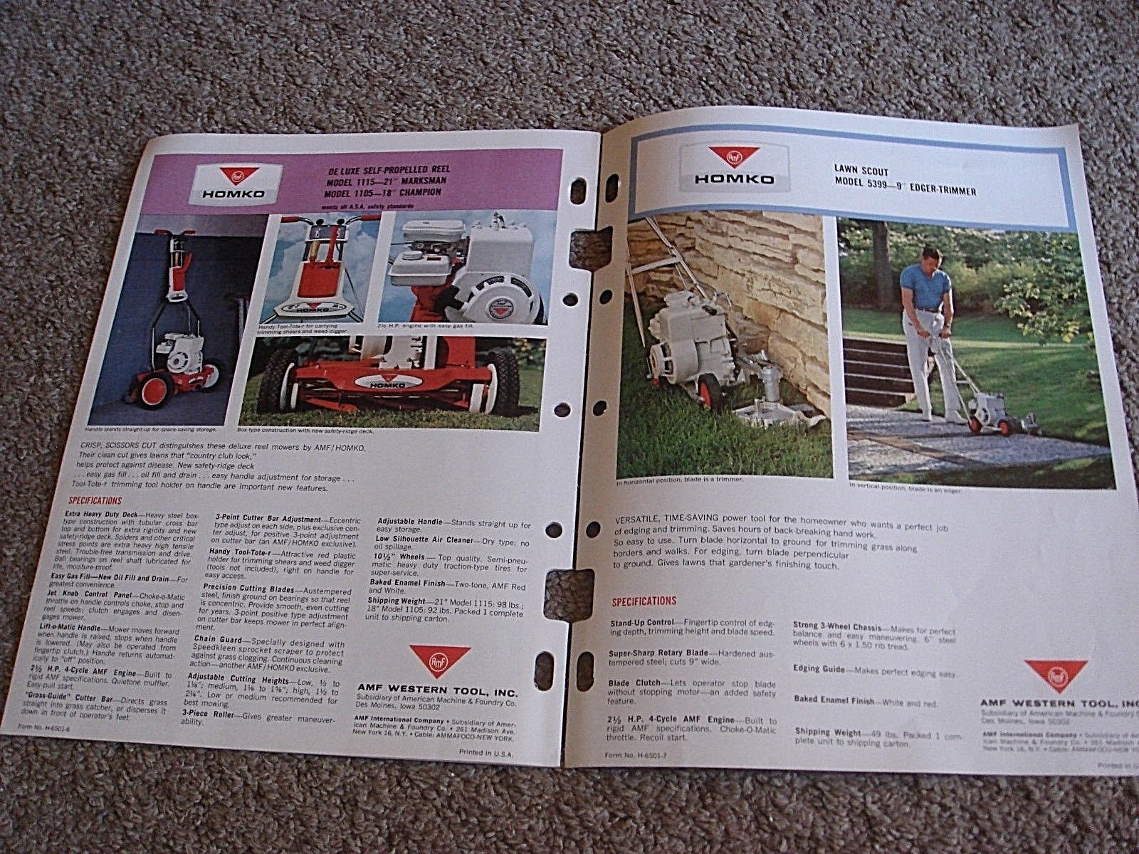 VINTAGE HOMKO 1964-1965 LAWN MOWER TRACTOR TILLER DEALER SALES BROCHURE LOT #3