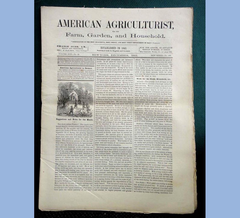 1863 DEC antique AMERICAN AGRICULTURIST farm garden household orange judd