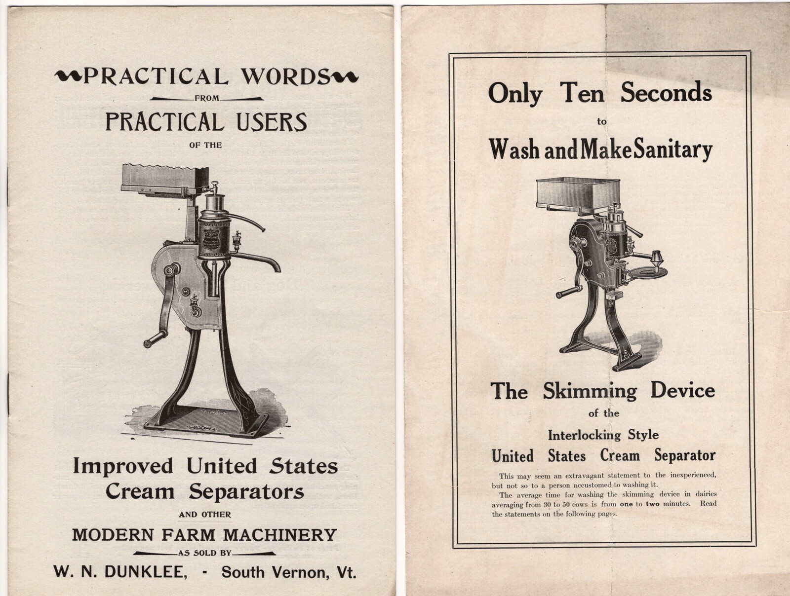 TWO 1890s CREAM SEPARATOR BROCHURES VT. FARM MACHINE CO DAIRY ACME STEAM ENGINE