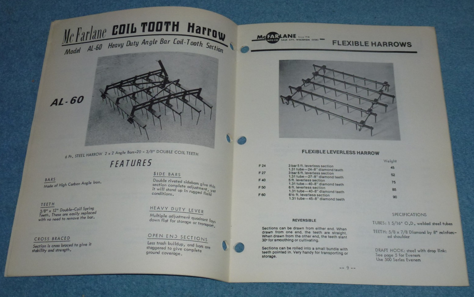 1982 McFarlane Mfg Co Sauk City WI Catalog Harrows Drawbars Transport Carts etc