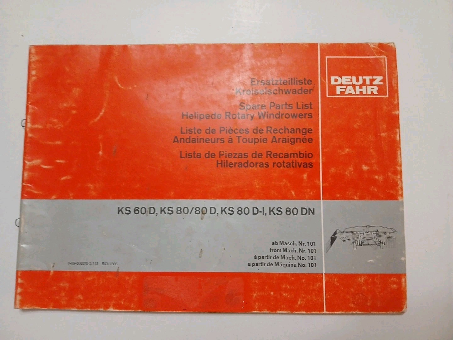 Deutz Fahr KS 60 D, KS 80/ 80 D, KS 80 D-I, KS 80 DN Spare Parts List 1989