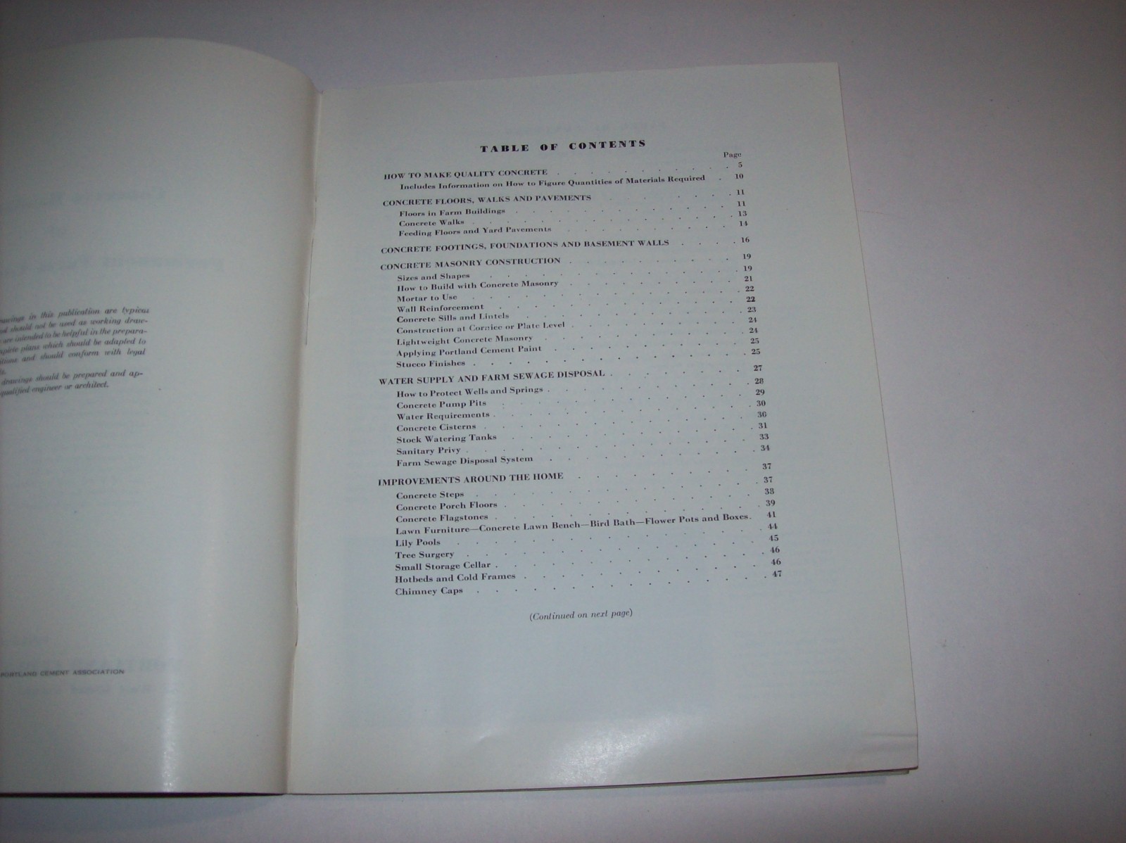 Vintage 1946 HANDBOOK OF CONCRETE FARM CONSTRUCTION, Portland Cement Association