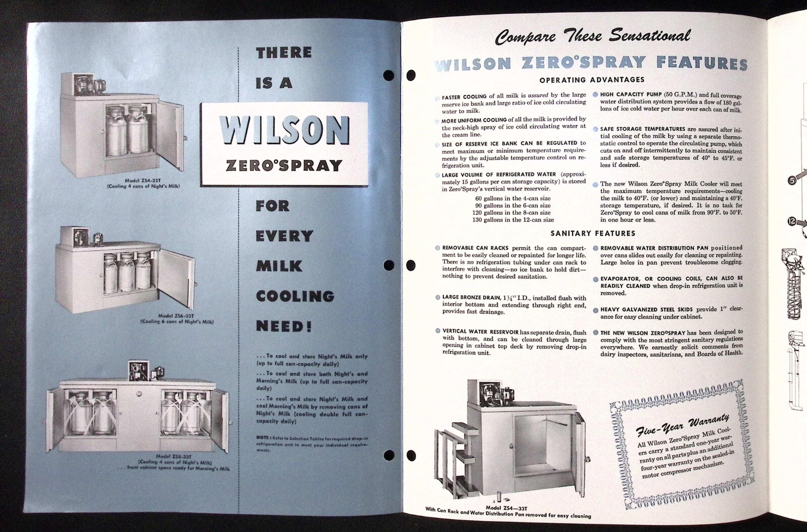 1950s Wilson Zero Spray Front Opening Milk Coolers Wilson Refrigeration Brochure