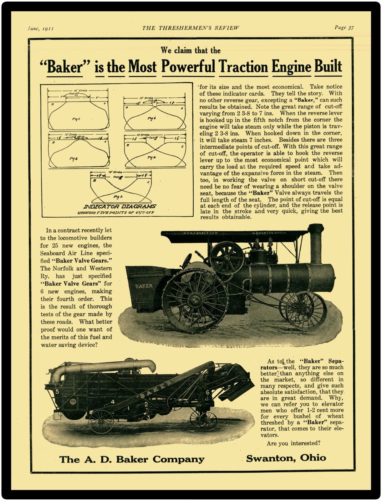 A.D. Baker Traction Engine of Swanton OhiO NEW Sign 24×30&Prime; USA STEEL XL Size
