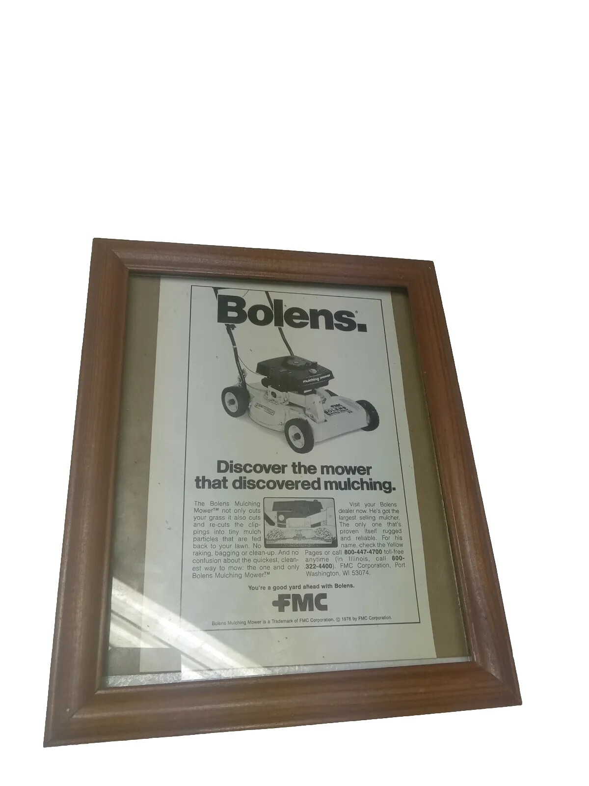 Bolens Mulching Lawn Mower Print Ad 1970s In Vntge 8×10&Prime; Frame A Good Yard Ahead