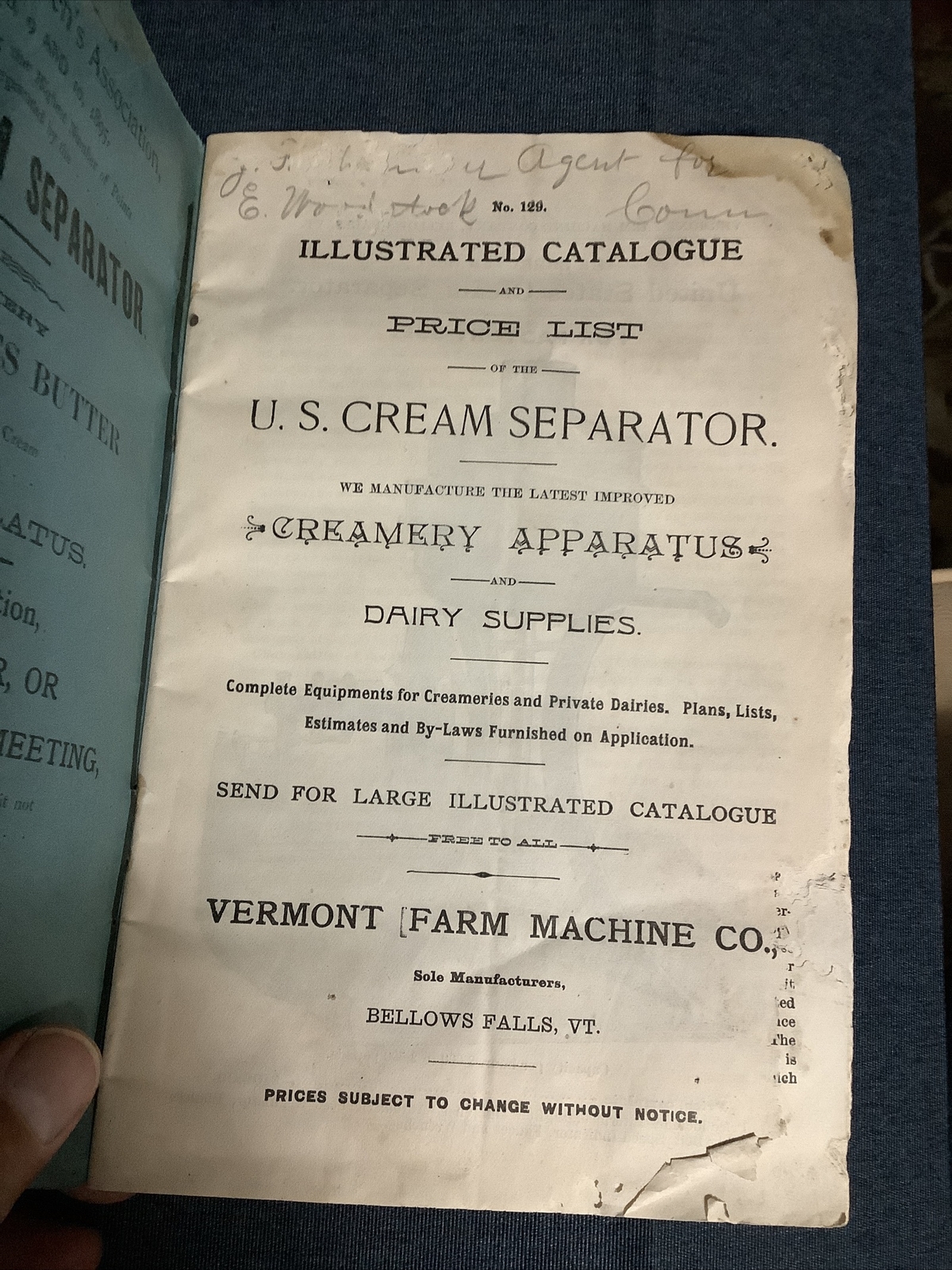 Vintage Cream separator Vermont Farm Equipment machine Bellows Falls brochure