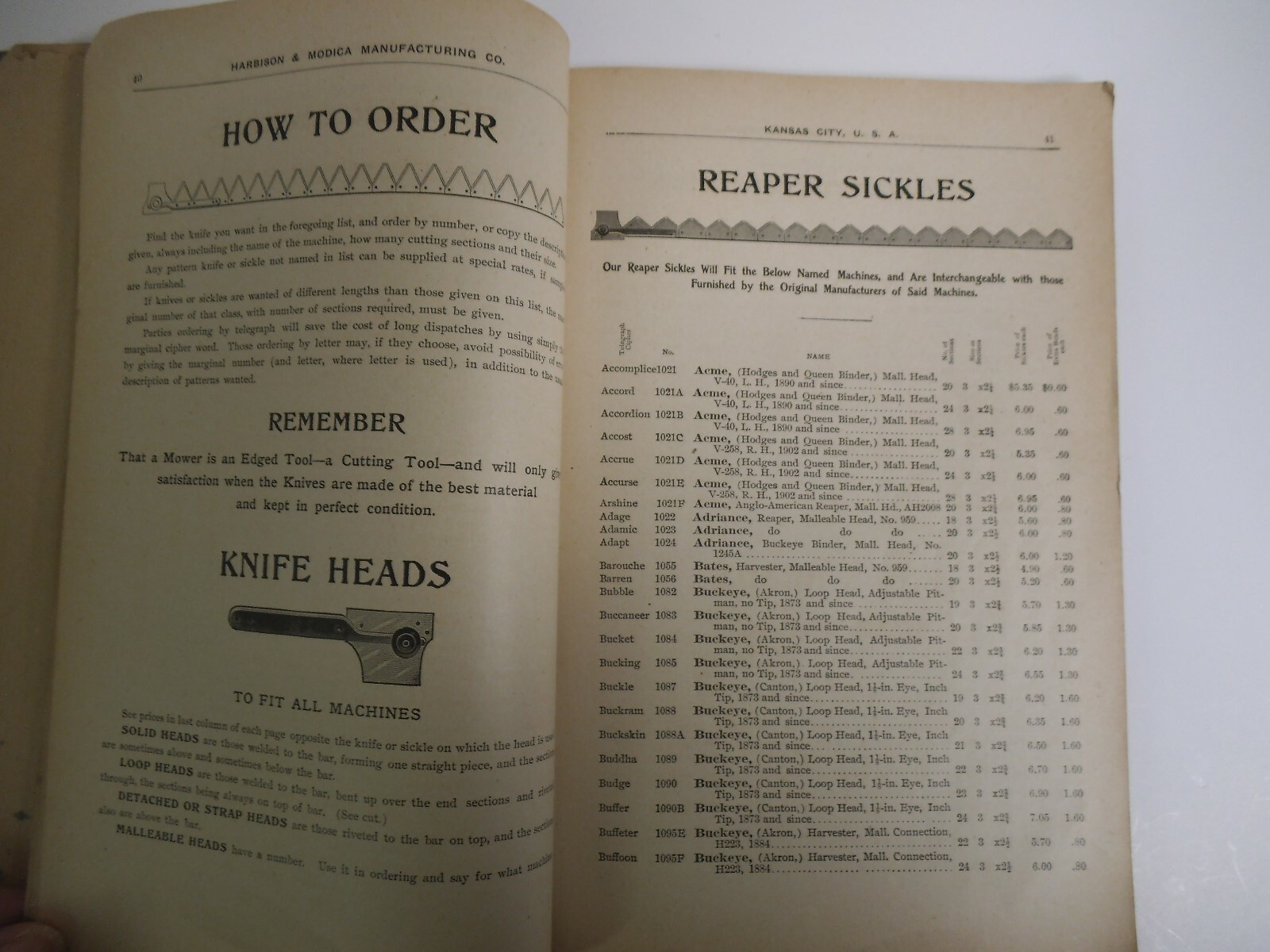 Antique Farm Equipment Manufacturer Catalog Original, Harbison & Modica, 1904