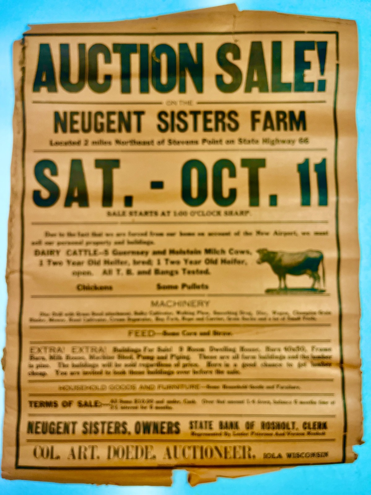 3 Antique Wisconsin Farm Auction Broadsides Neugent Sisters Stevens Point WI