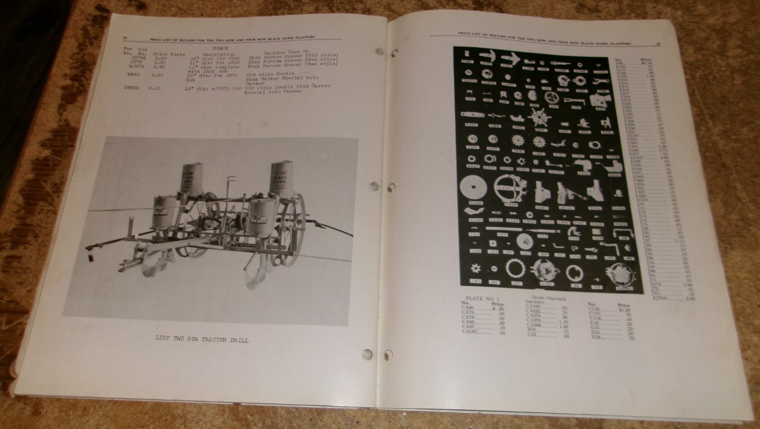 1945 ohio black hawk planters repair /parts list see description good used