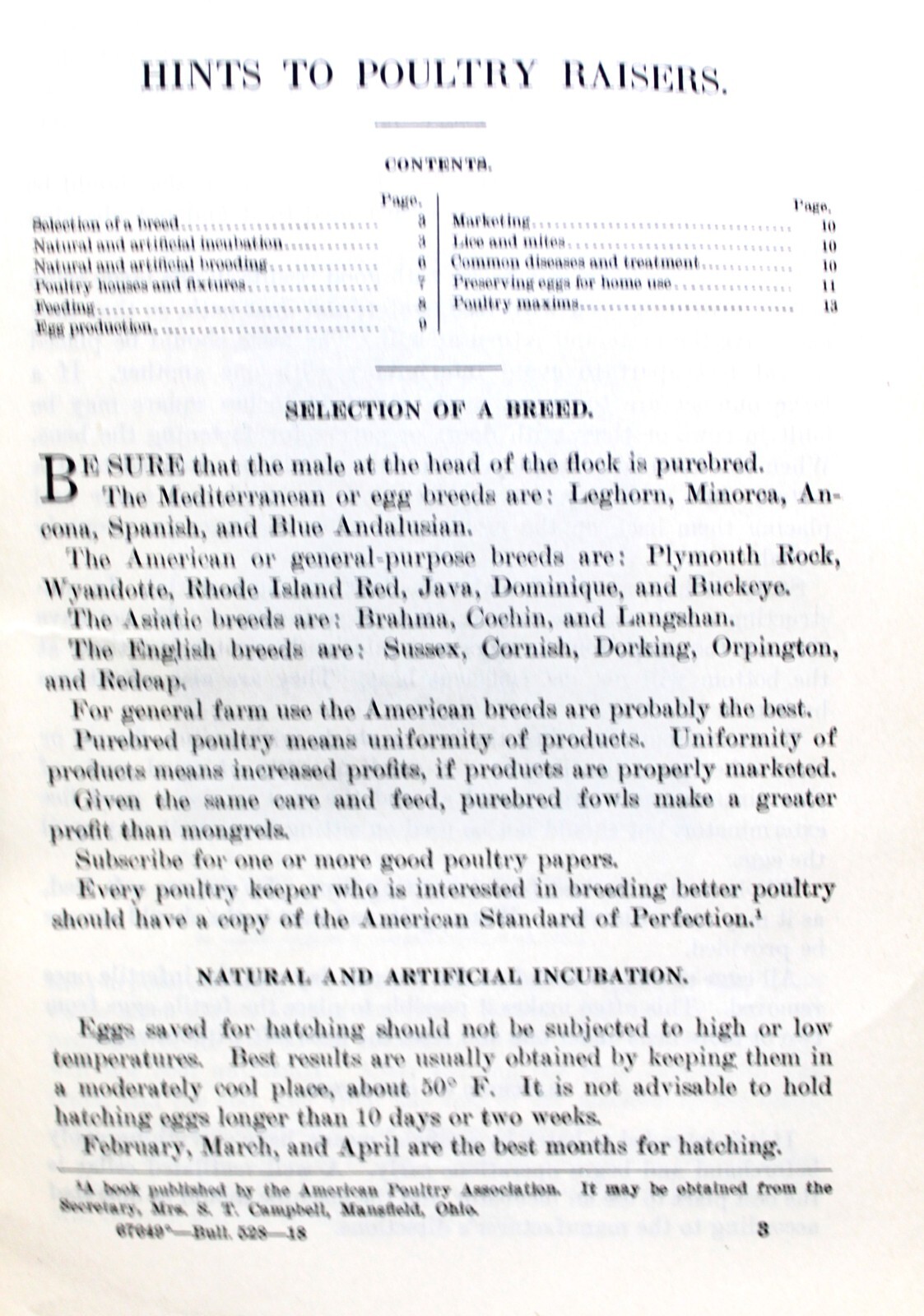 HINTS TO POULTRY RAISERS BULLETIN BROCHURE 1918 U.S. DEPARTMENT OF AGRICULTURE