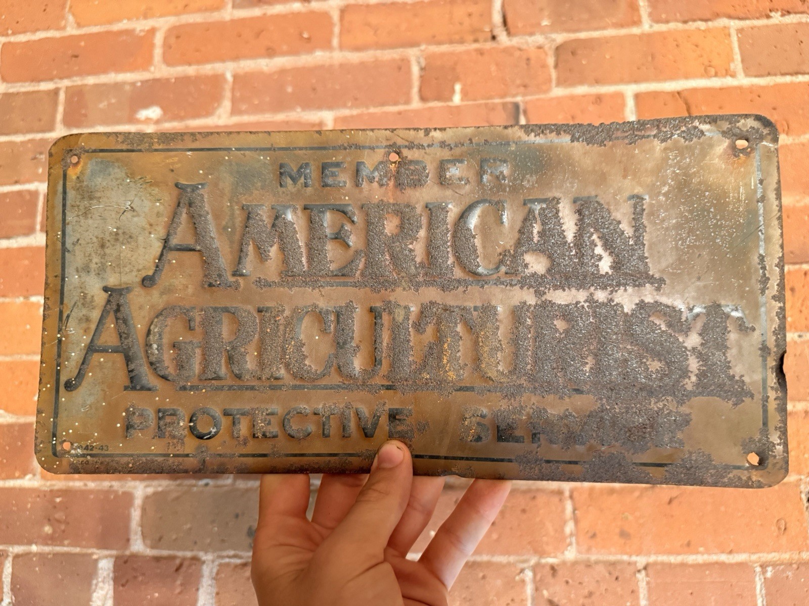 Vintage 1946 American Agriculturist Member Protective Service Sign – Weathered
