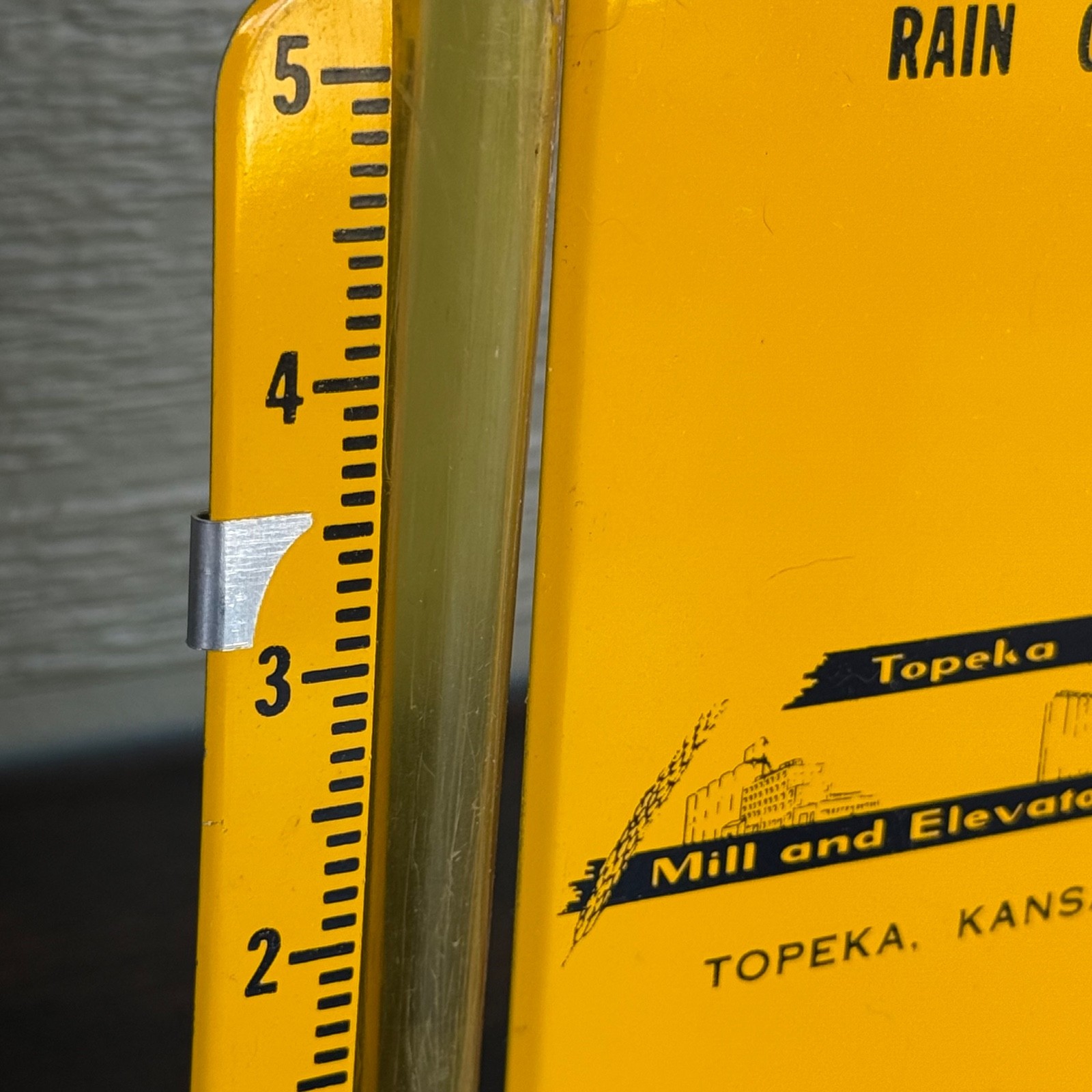 VTG Rain Gauge Topeka Mill & Elevator Co Advertising Kansas Grain Gage Yellow