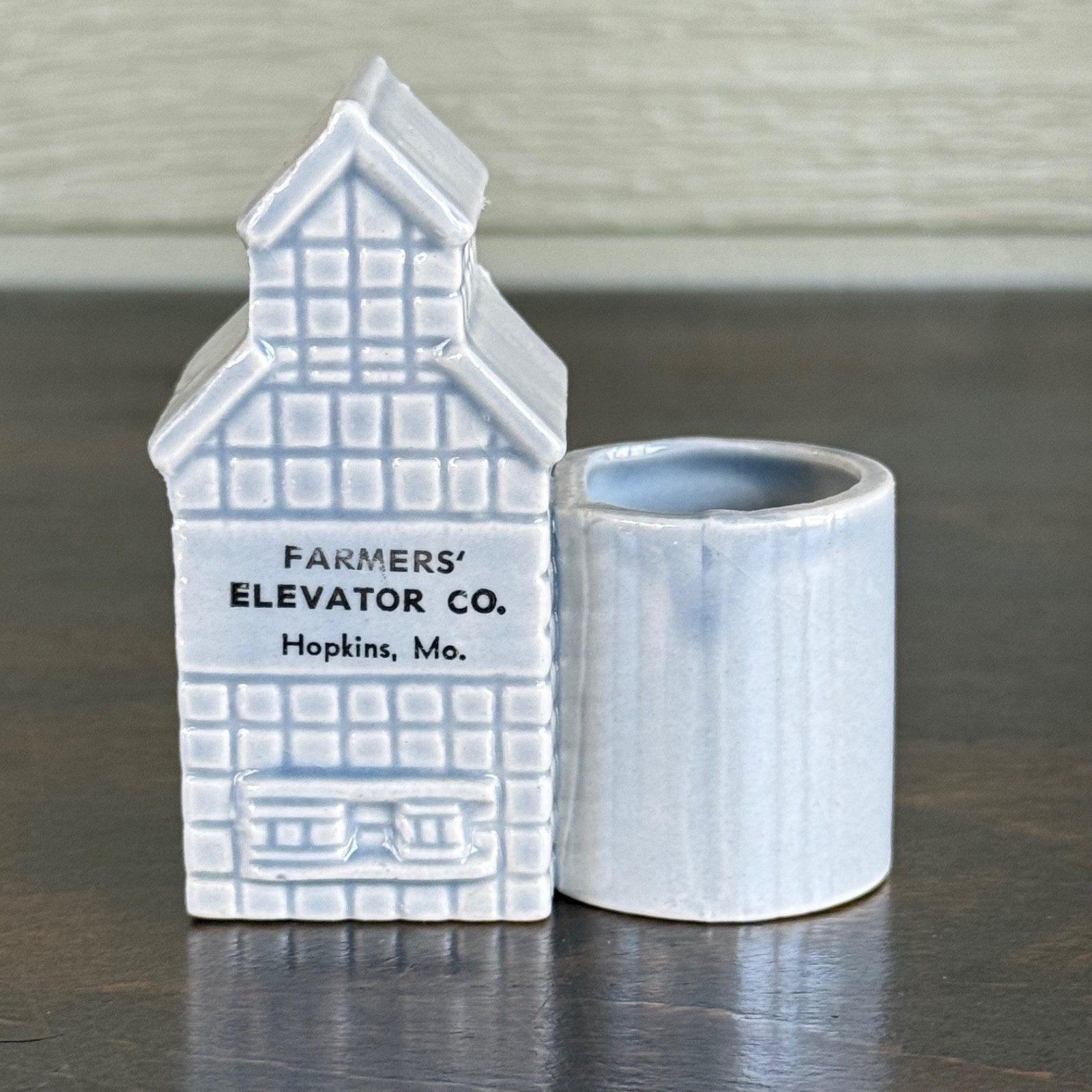 Vintage Hopkins MO Farmers Grain Elevator Advertising Toothpick Holder Ceramic