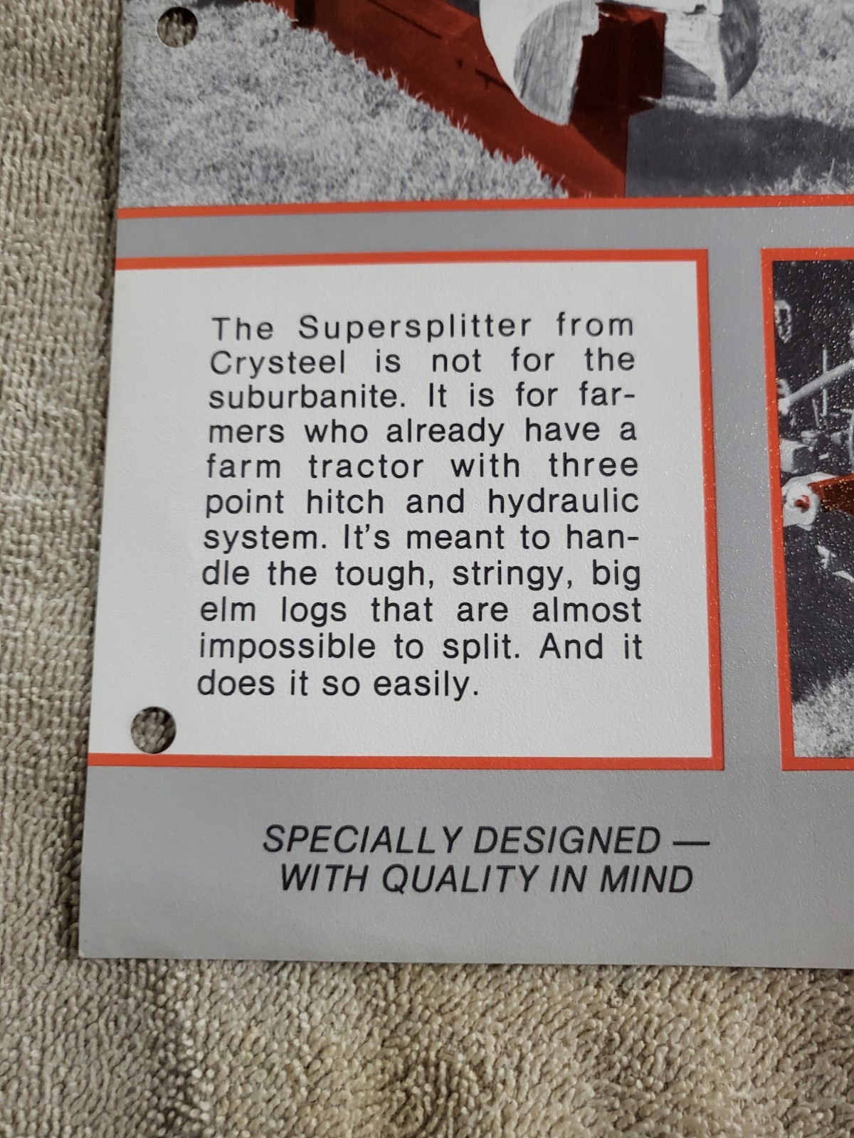 1970s Vintage CRYSTEEL Super Splitter Log Splitter BROCHURE 3-point Tractor