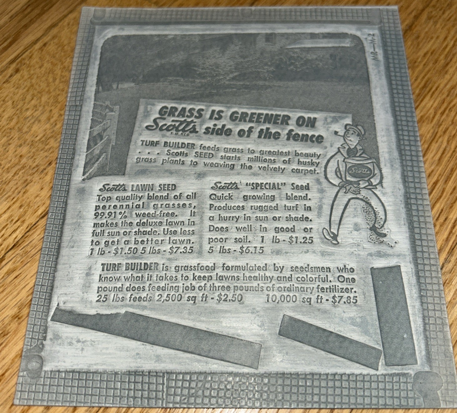 1940s O.M SCOTT & SONS CO Newspaper Mat Ad SCOTT&rsquo;S GREEN GRASS Marysville OHIO