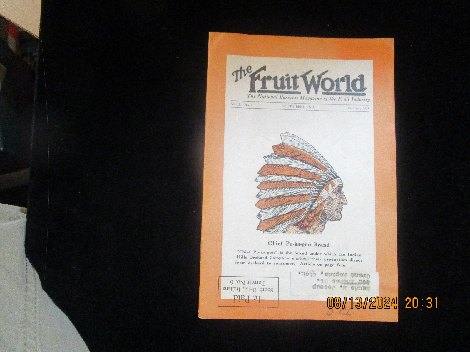 FRUIT FARMING Advertising Pamphlet 1923 CHIEF PO-KA-GON Brand Old tractors Vtg