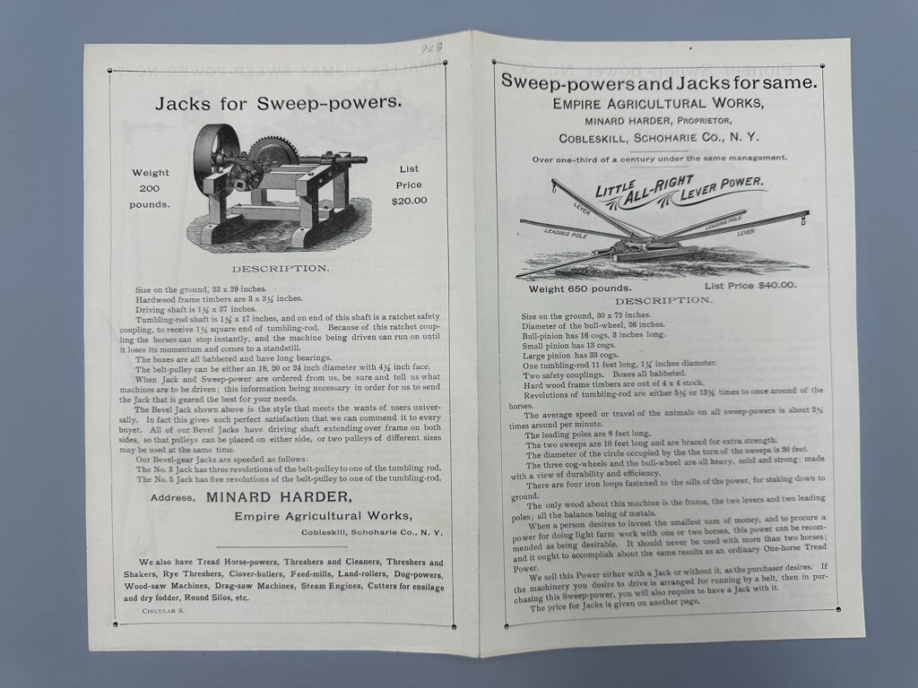 1890s EMPIRE Agricultural Works SWEEP-POWERS & JACKS Circular FARM ADVERTISING